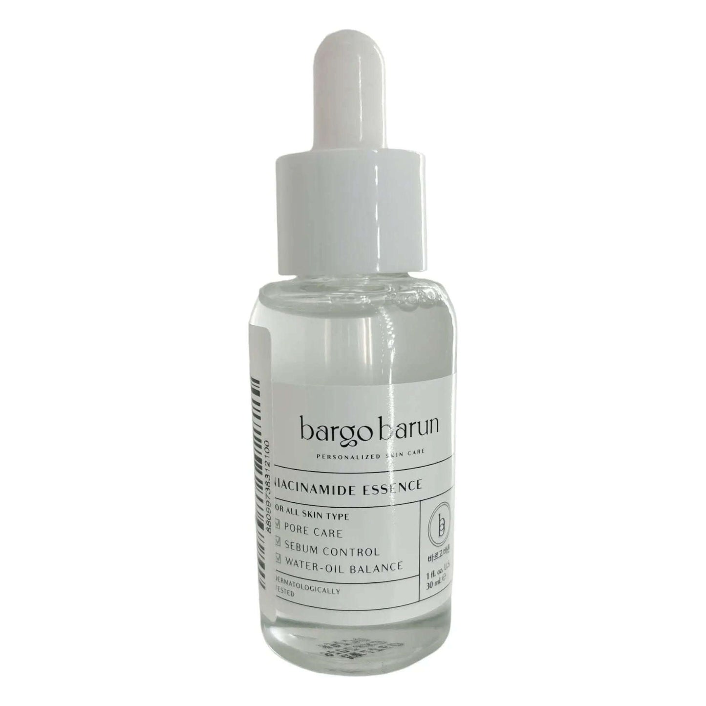 BARGO BARUN Niacinamide Essence 30ml bottle for brightening and nourishing uneven skin.