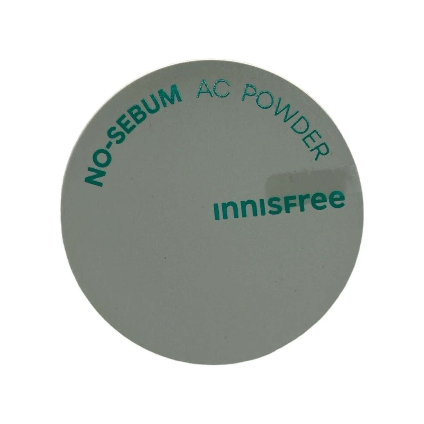 INNISFREE No Sebum AC Powder 5g packaging with green text, designed for oily skin and pore blurring.
