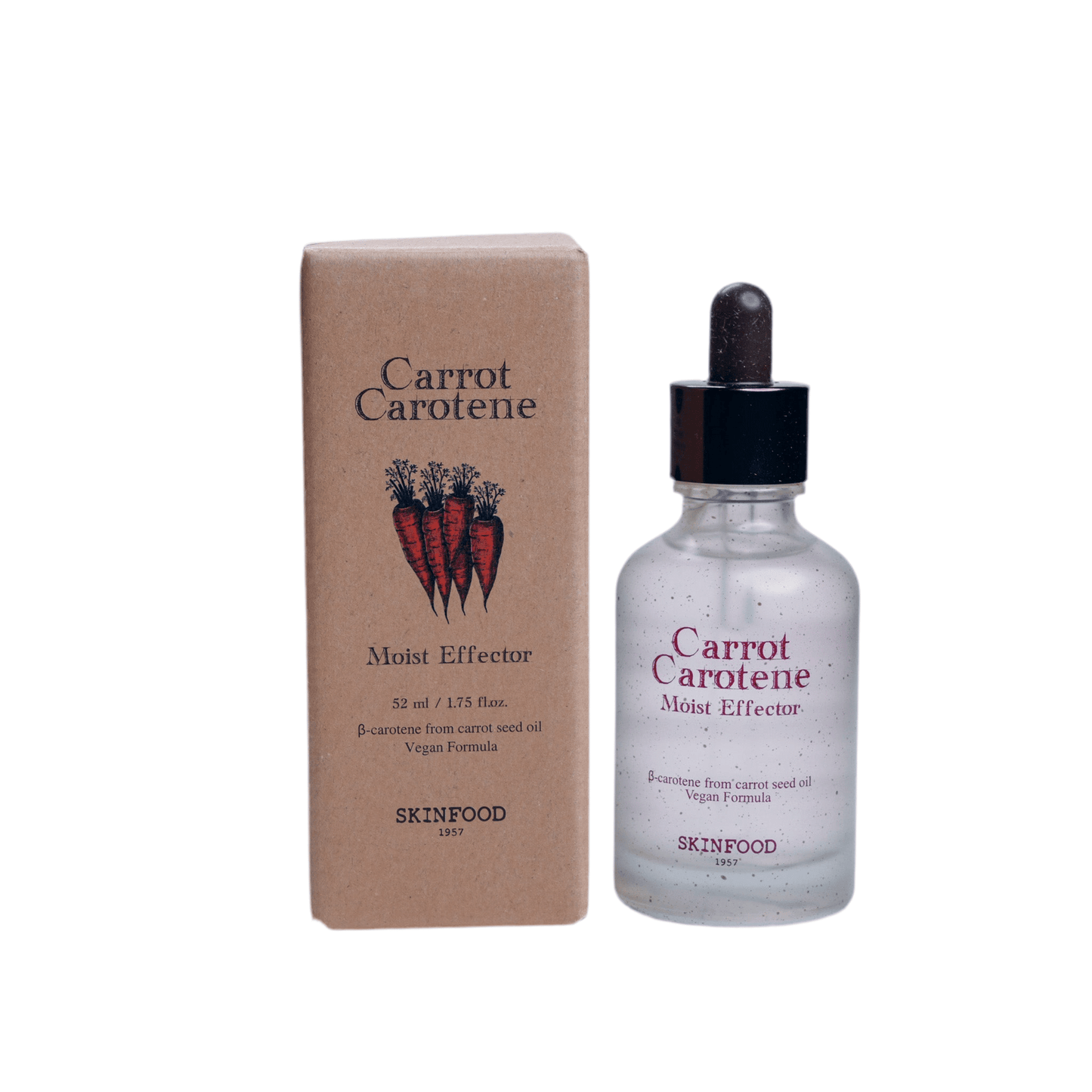 SKINFOOD Carrot Carotene Moist Effector 52ml bottle and packaging with carrot illustrations.