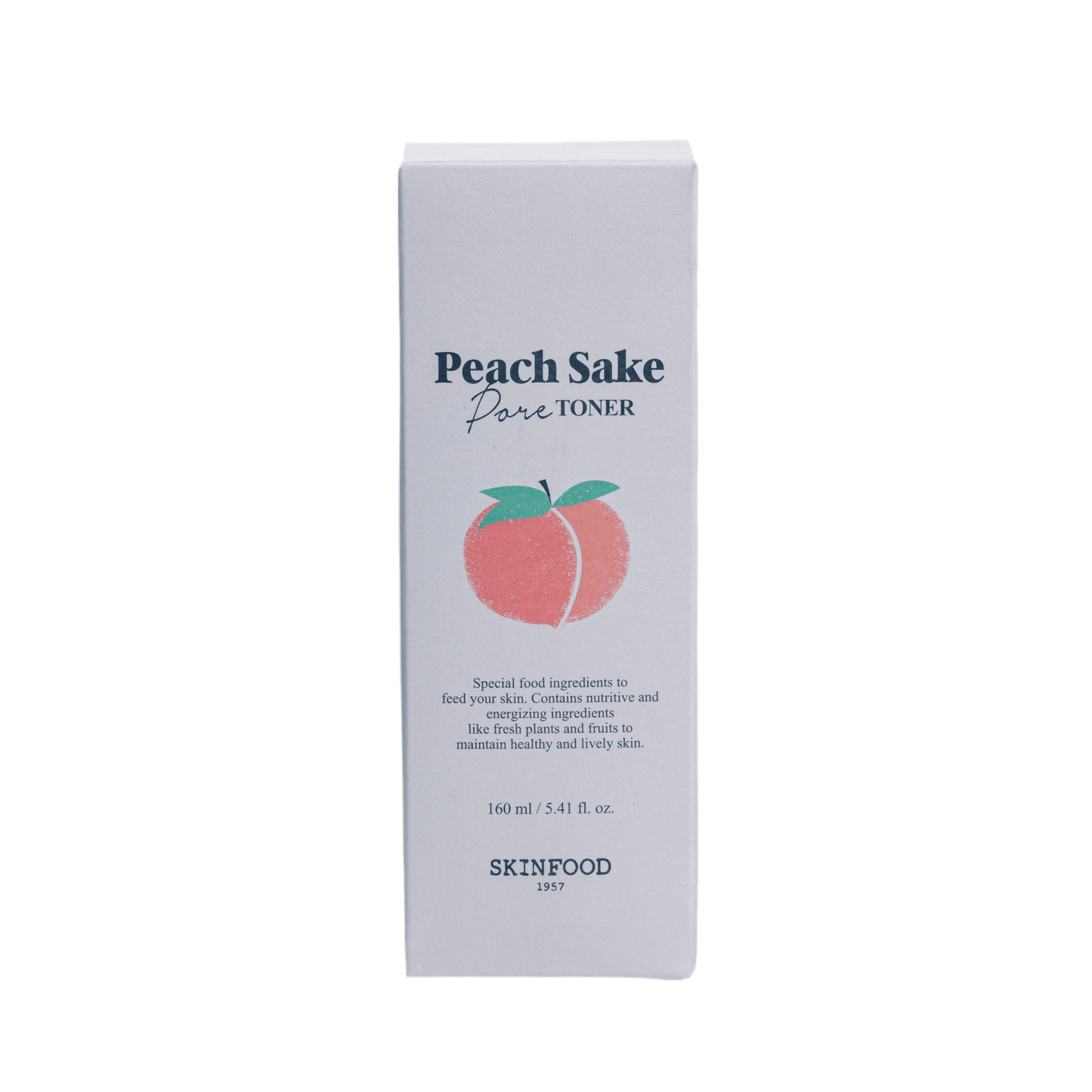 SKINFOOD Peach Sake Pore Toner 160ml packaging featuring peach illustration and product details.