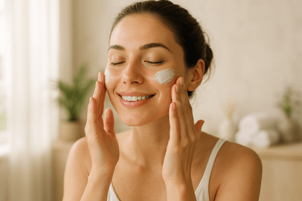Woman applying skincare cream, embracing sustainability commitment wild life millions.