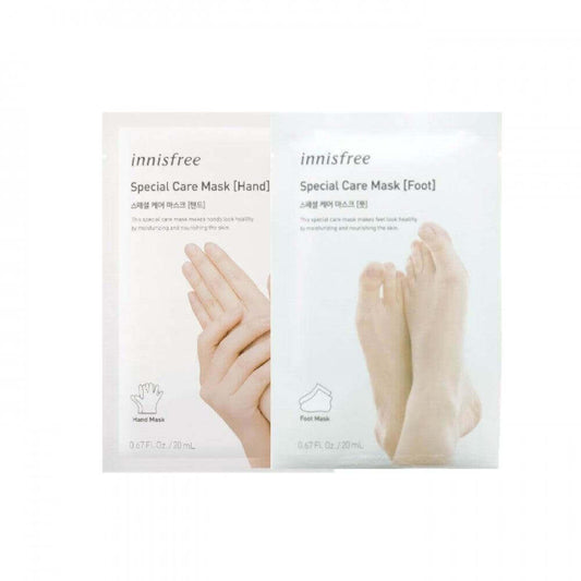 Innisfree foot mask for soft feet and hand mask for soft hands, skincare products for pampering.