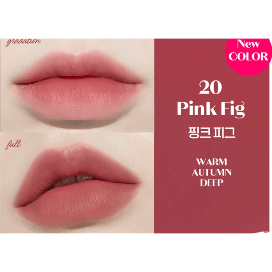 ETUDE Fixing Tint in shade 20 Pink Fig showcases a weightless, long-lasting lip tint with a hydro-matte finish.
