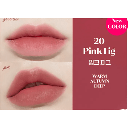 ETUDE Fixing Tint in shade 20 Pink Fig showcases a weightless, long-lasting lip tint with a hydro-matte finish.
