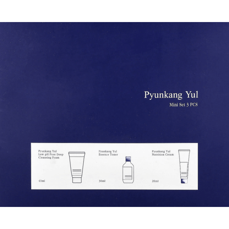 Pyunkang Yul Miniature 3 type set packaging with moisturizer, essence toner, and foam cleanser.
