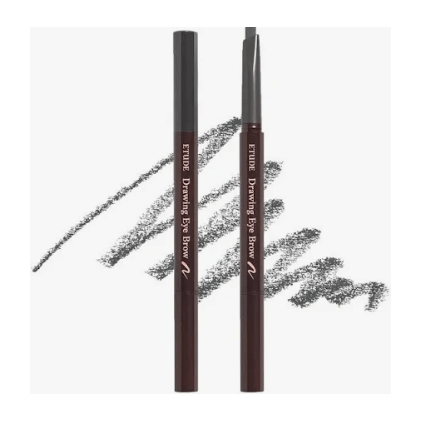 ETUDE Drawing Eye Brow #4 Dark Gray pencil with smooth application and precise hair-like strokes.
