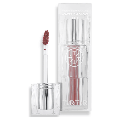 TIR TIR Hydrating & Glowlasting Waterism Glow Tint in a clear container with applicator for radiant lips.