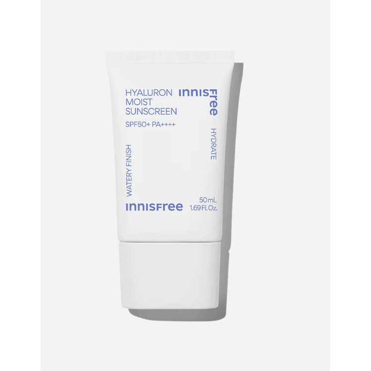 INNISFREE- Hyaluron Moist Sunscreen SPF50+ PA++++ 50ml hydrating formula for sun protection and moisture.