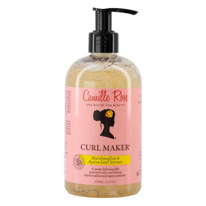 Camille Rose Curl Maker Curling Jelly bottle with pump, 12 oz size, lightweight curling gel for defining curls.
