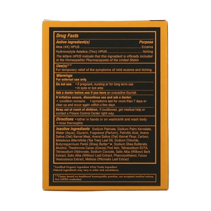 Shea Moisture African Black Soap Eczema Therapy Bar Soap back label with drug facts and ingredients list.