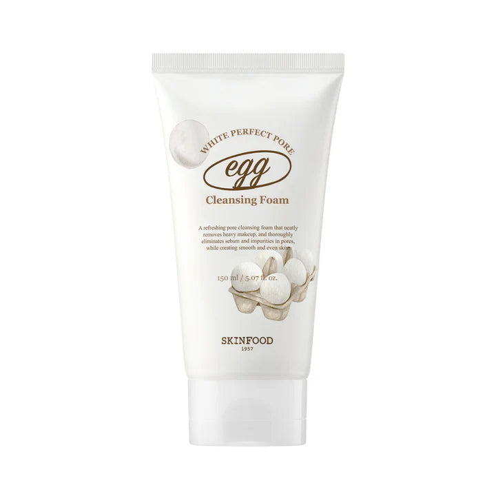 SKINFOOD Egg White Perfect Pore Cleansing Foam tube for deep cleaning and minimizing pores.