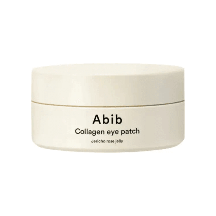 ABIB Collagen Eye Patch Jericho Rose Jelly in a cream-colored jar for rejuvenating eyes.