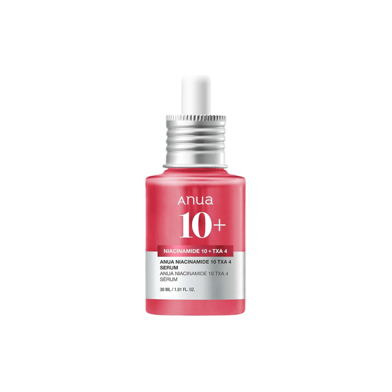 ANUA Niacinamide 10%+TXA 4% Serum in a pink bottle with dropper for dark spot correction.