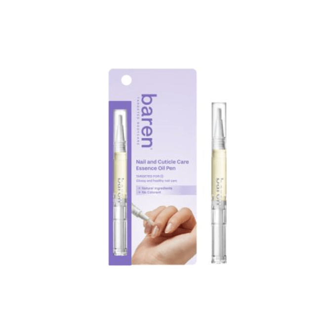 BAREN Nail & Cuticle Oil Pen 2ml with packaging and applicator displayed for nail care.