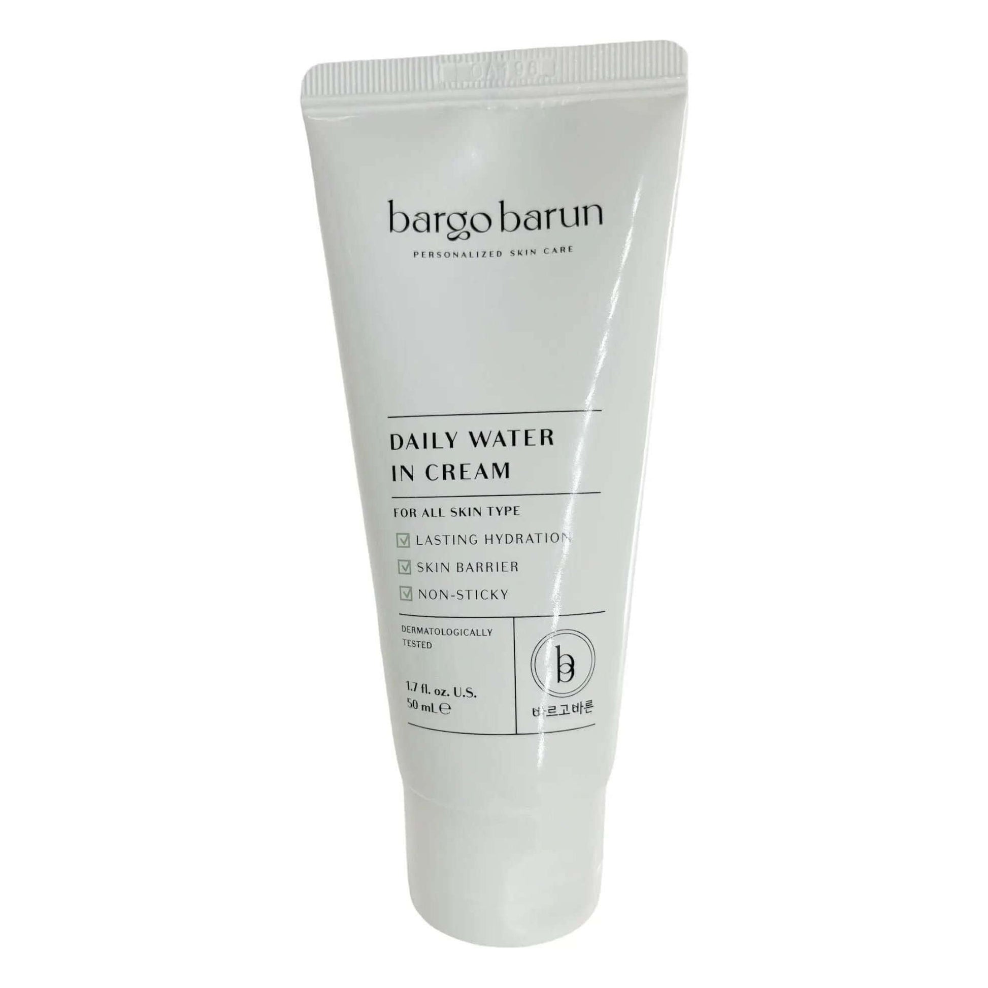 BARGO BARUN Daily Water in Cream 50 ml tube for lasting hydration and non-sticky skin barrier.
