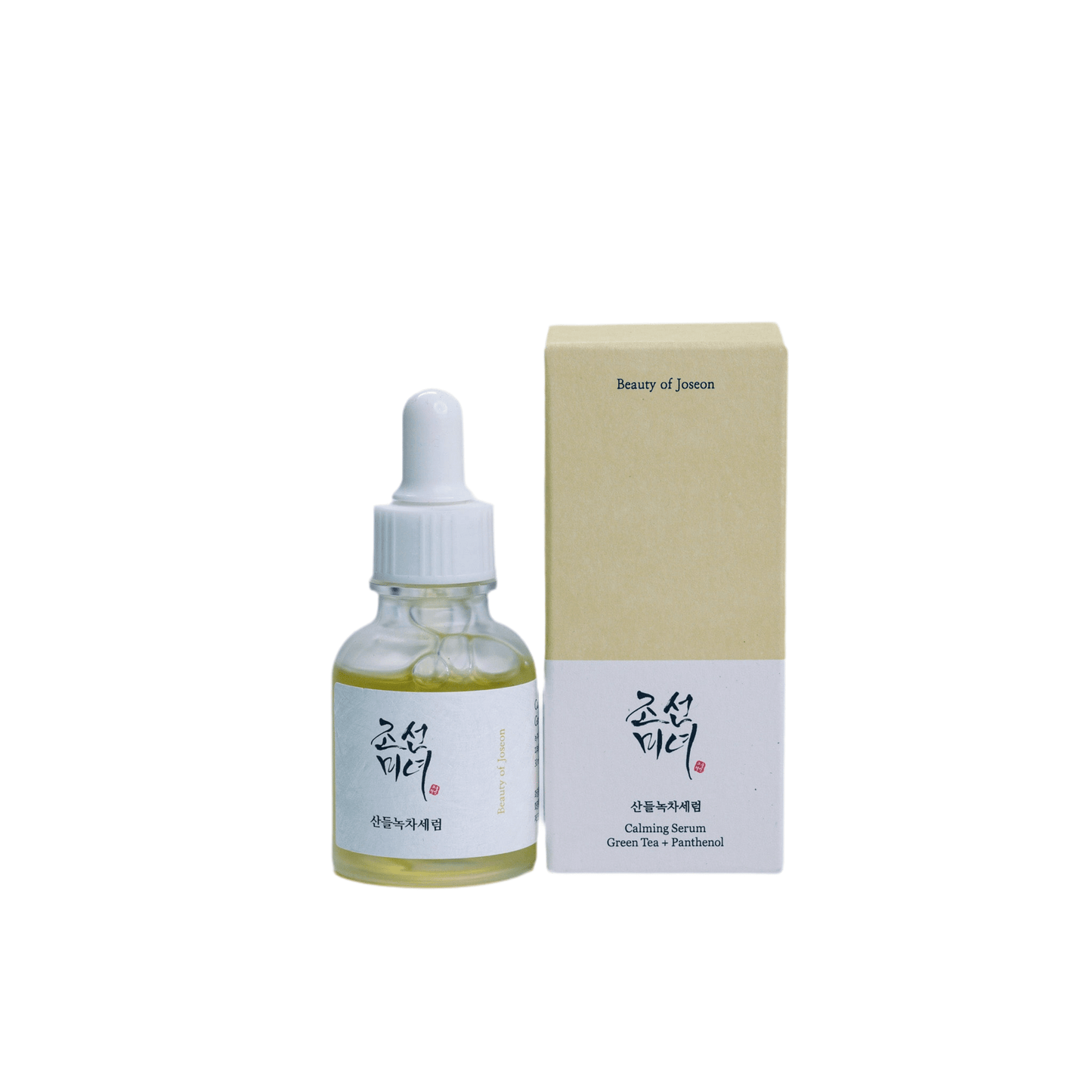 BEAUTY OF JOSEON Calming Serum Green Tea + Panthenol bottle and packaging on a white background.