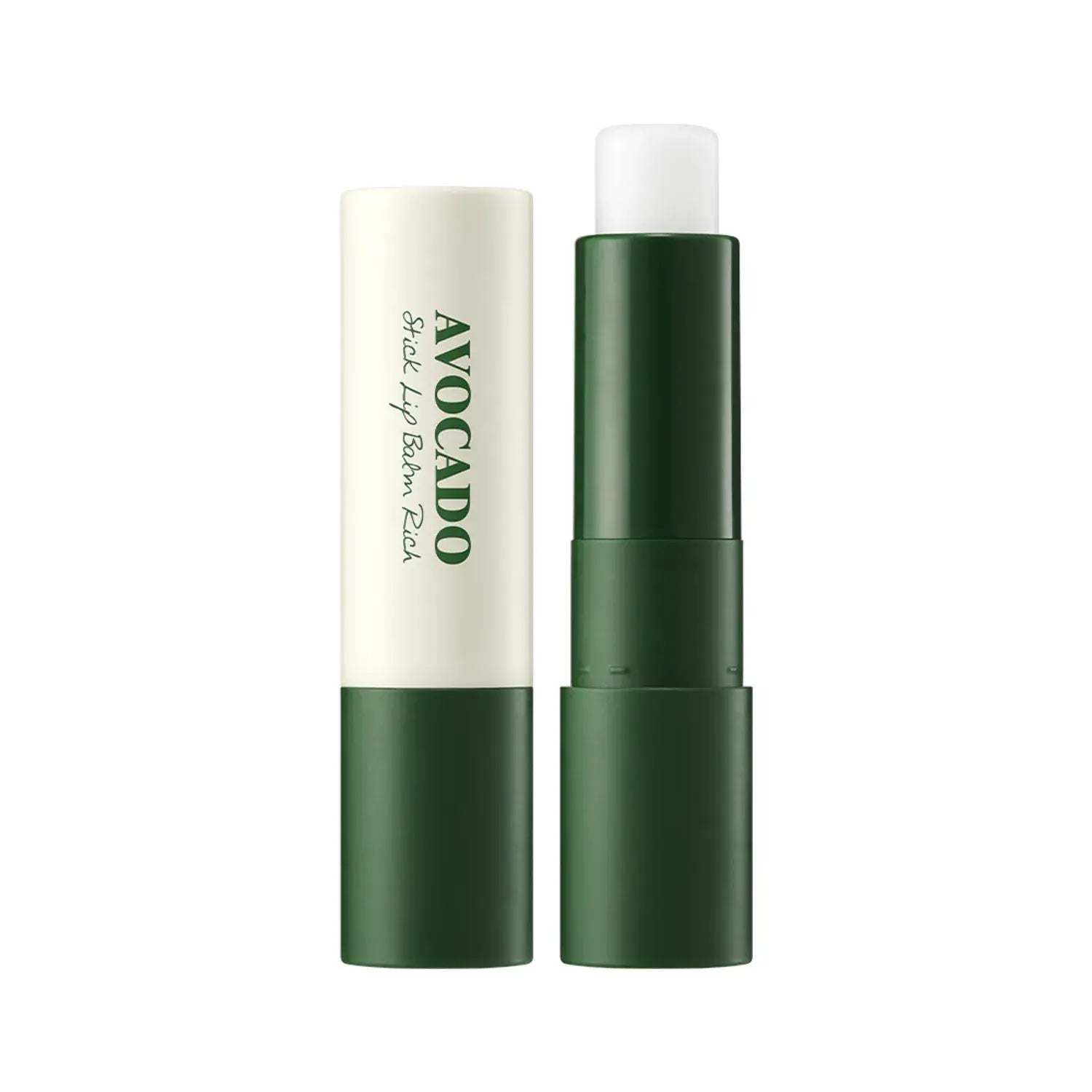 SKINFOOD avocado lip balm stick in green packaging, designed for deep nourishment and hydration.
