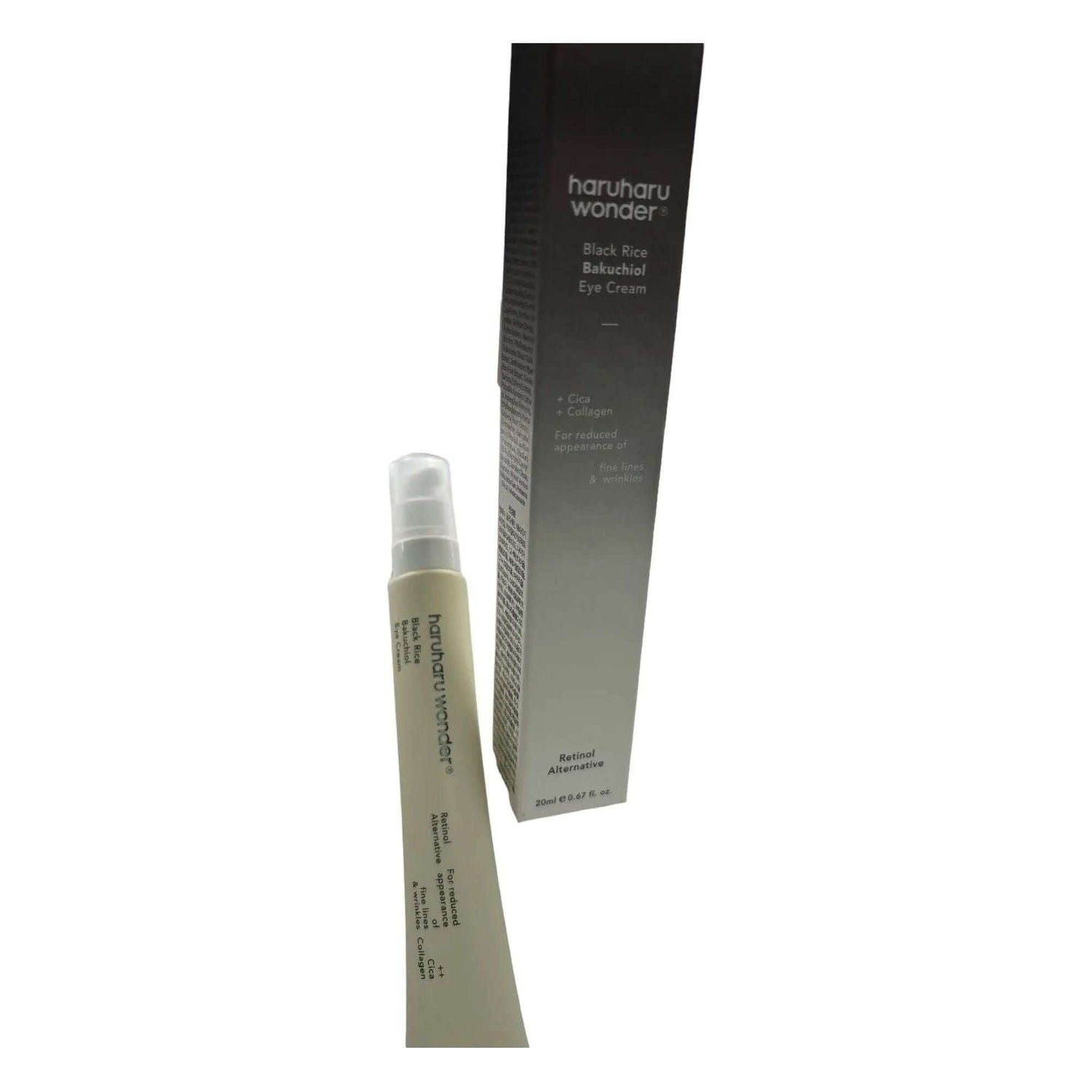 Haruharu WONDER - Black Rice Bakuchiol Eye Cream in a tube with packaging, designed to improve wrinkles and skin elasticity.
