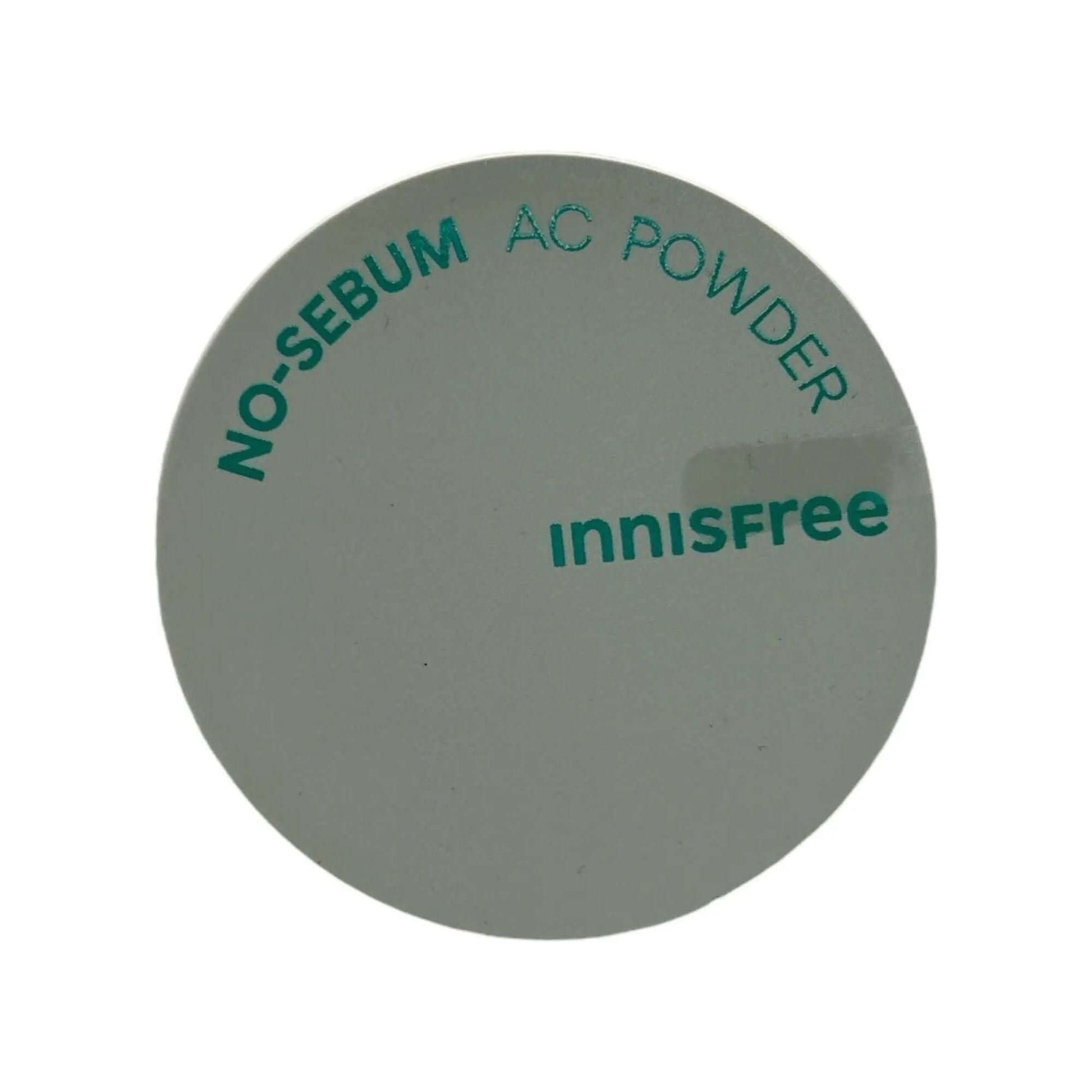 INNISFREE No Sebum AC Powder 5g packaging with green text, designed for oily skin and pore blurring.
