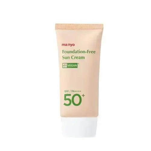 MA:NYO Foundation Free Sun Cream SPF50+ PA++++ 50ml in a beige tube packaging with SPF labels.