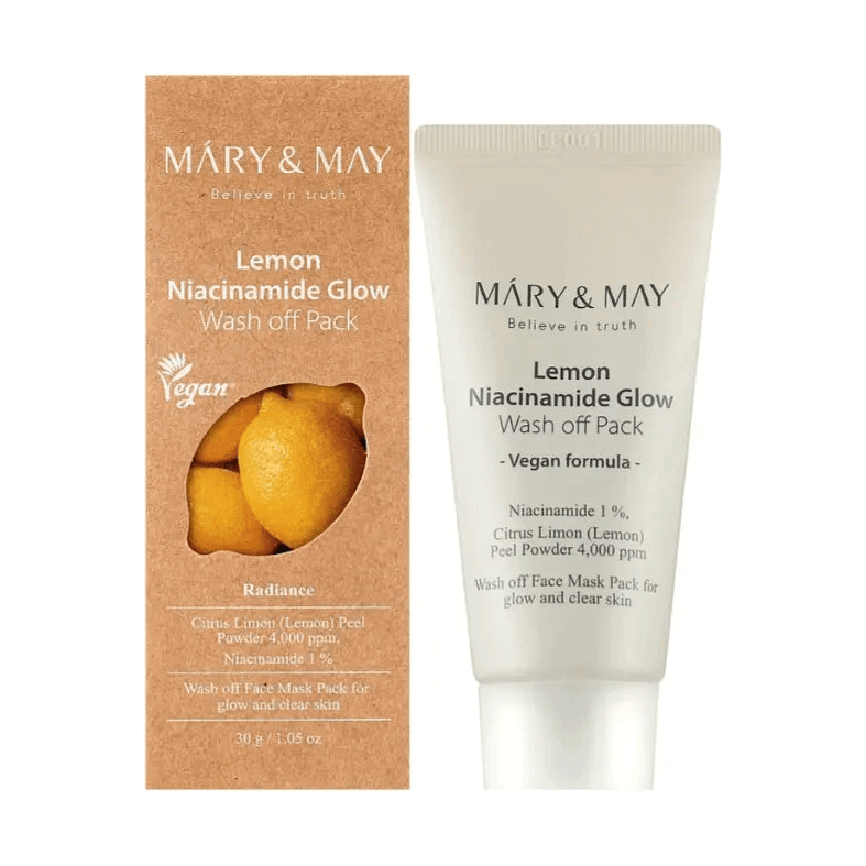 MARY & MAY Lemon Niacinamide Glow Wash Off Pack 30g with lemon peel powder for brightening skin