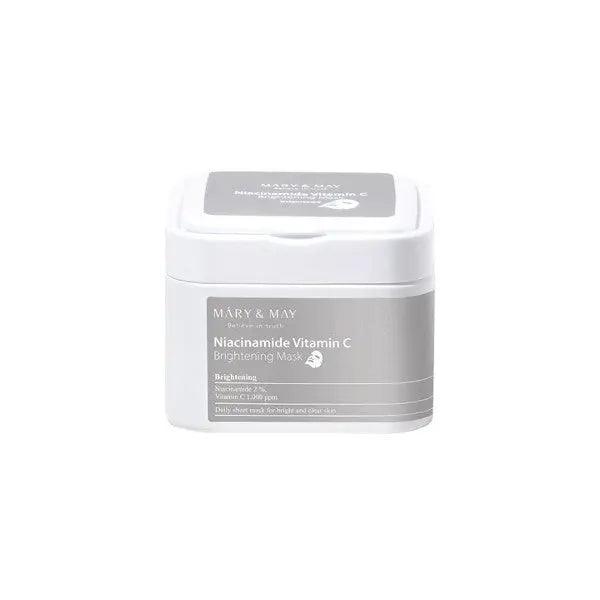 MARY & MAY - Niacinamide Vitamin C Brightening Mask in a white container, promoting glowing skin.