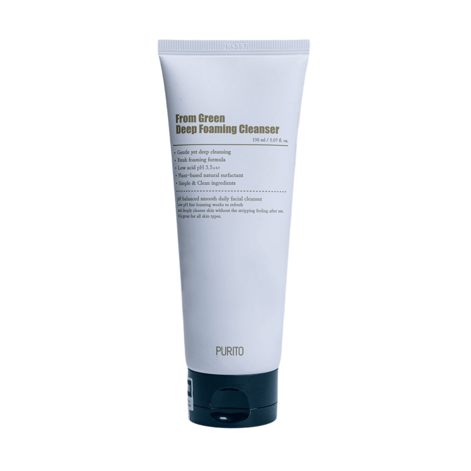 PURITO From Green Deep Foaming Cleanser 150g tube for gentle cleansing and pH balance.