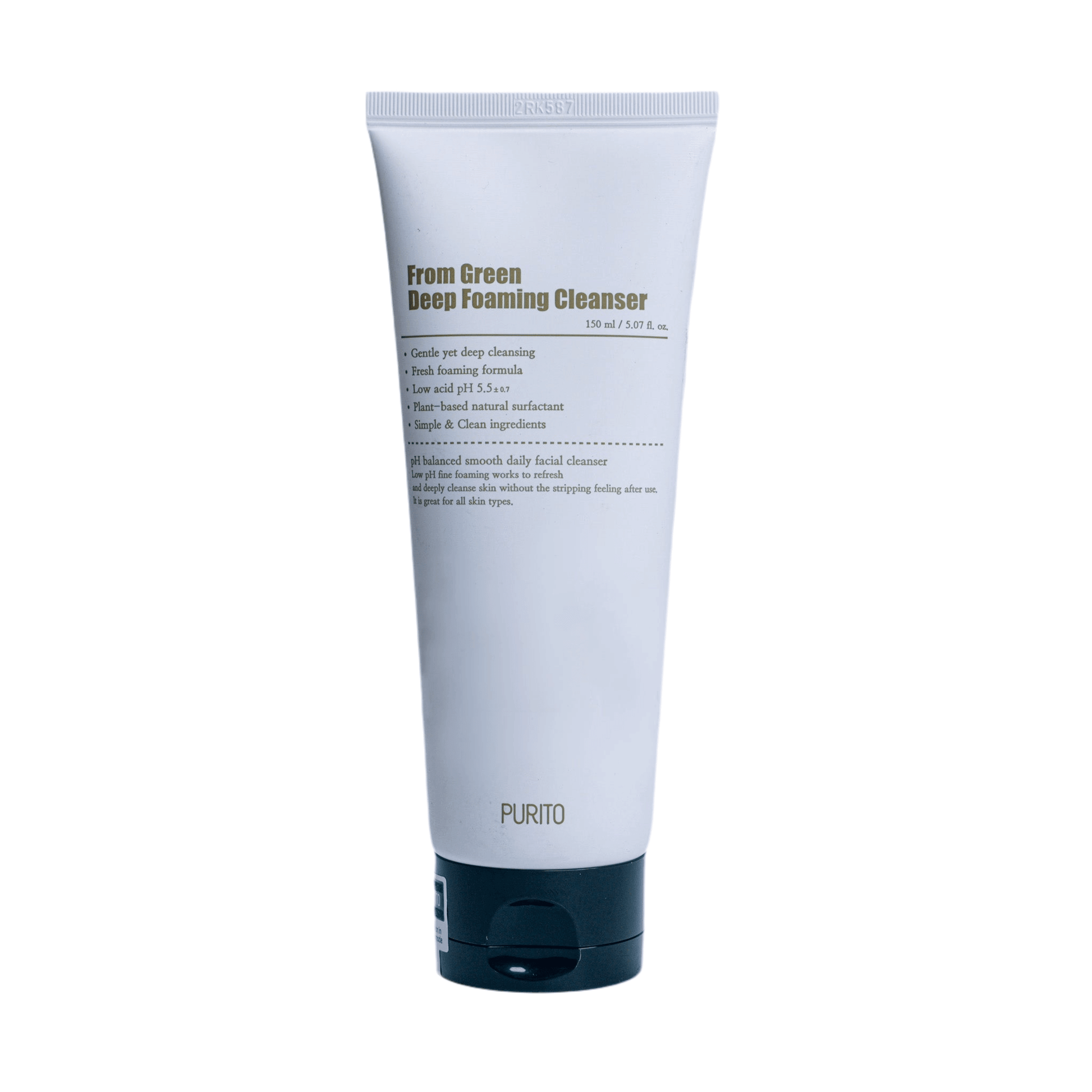 PURITO From Green Deep Foaming Cleanser 150g tube for gentle cleansing and pH balance.