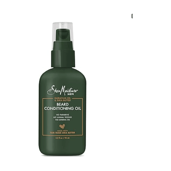 SHEA MOISTURE Maracuja & Shea Oils Beard Conditioning Oil bottle on a white background.