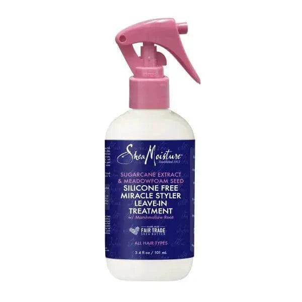 SHEA MOISTURE Silicone-Free Sugarcane Extract Conditioner Leave-In Treatment in spray bottle, promotes healthy hair.
