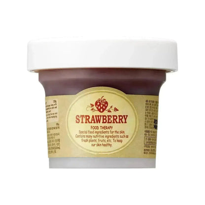SKINFOOD Black Sugar Strawberry Mask Wash Off 100g in a jar with strawberry ingredients and a cream texture.