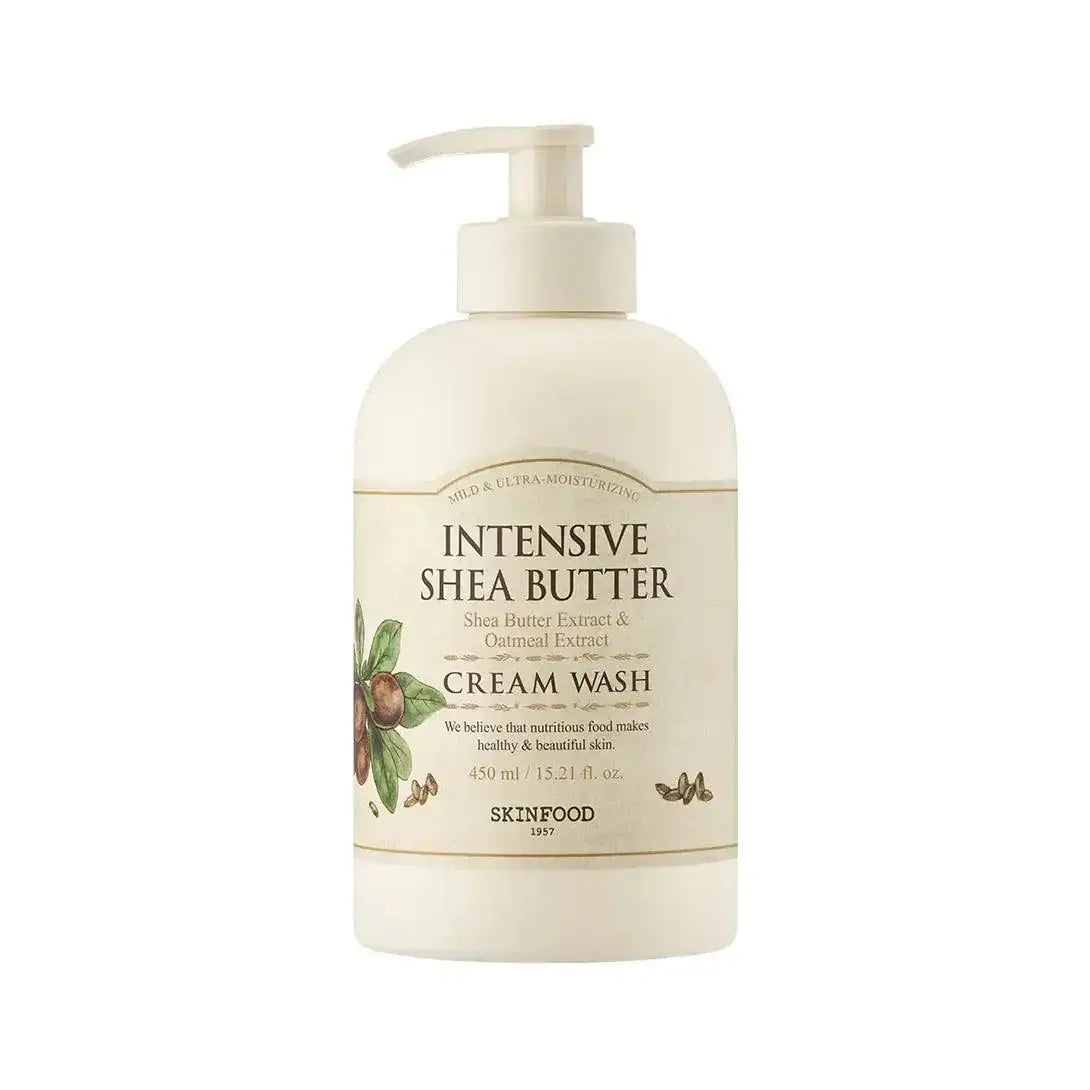 SKINFOOD Intensive Shea Butter Cream Wash 450ml ultra-hydrating body cream for soft, moisturized skin.