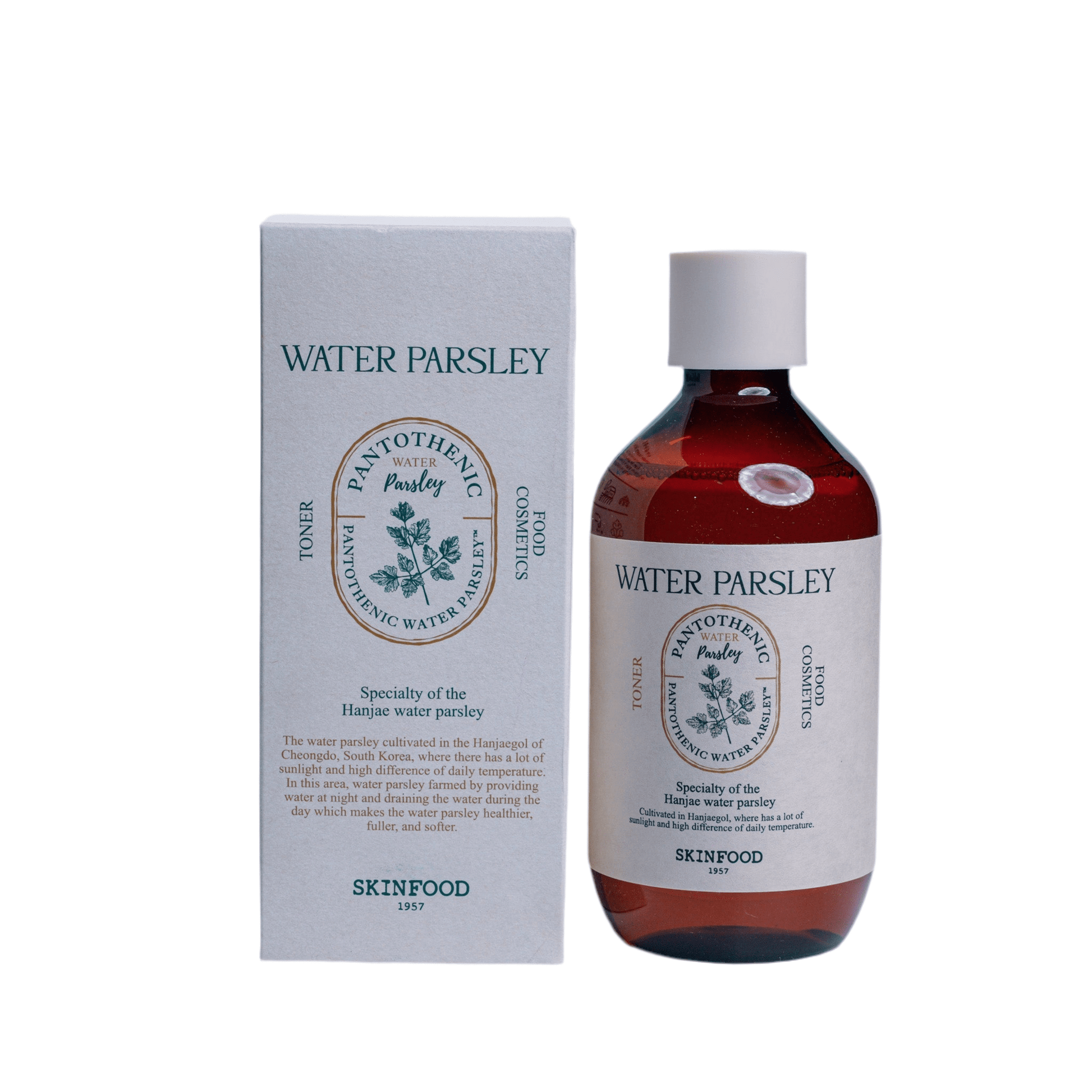 SKINFOOD Pantothenic Water Parsley Toner 300ml bottle and box packaging