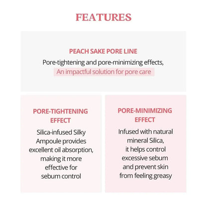 SKINFOOD Peach Sake Pore Serum 55ml features pore-tightening and pore-minimizing effects for effective skincare.