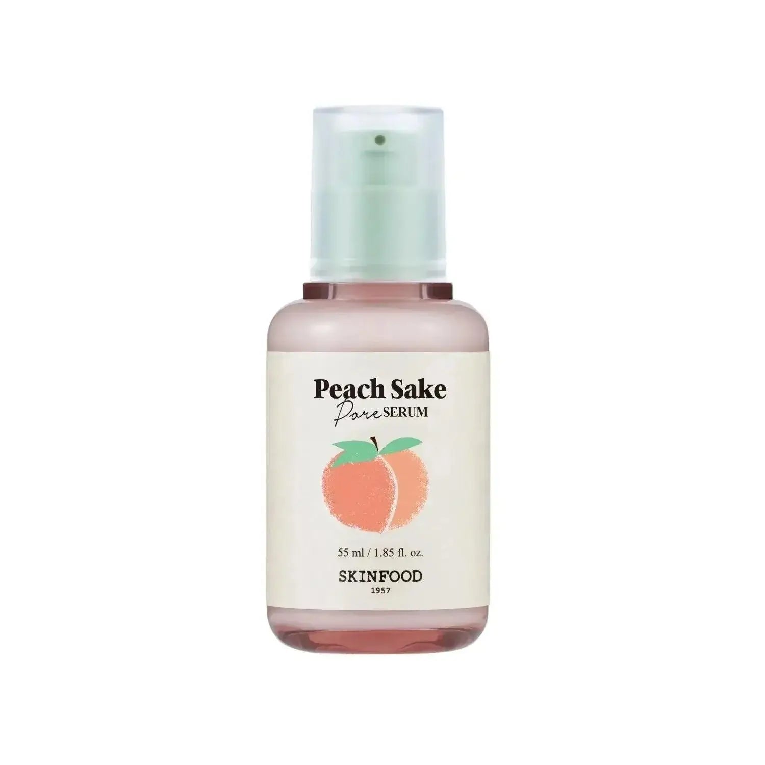 SKINFOOD Peach Sake Pore Serum 55ml bottle with peach design, for sebum control and enlarged pores.
