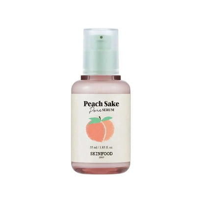 SKINFOOD Peach Sake Pore Serum 55ml bottle with peach design, for sebum control and enlarged pores.