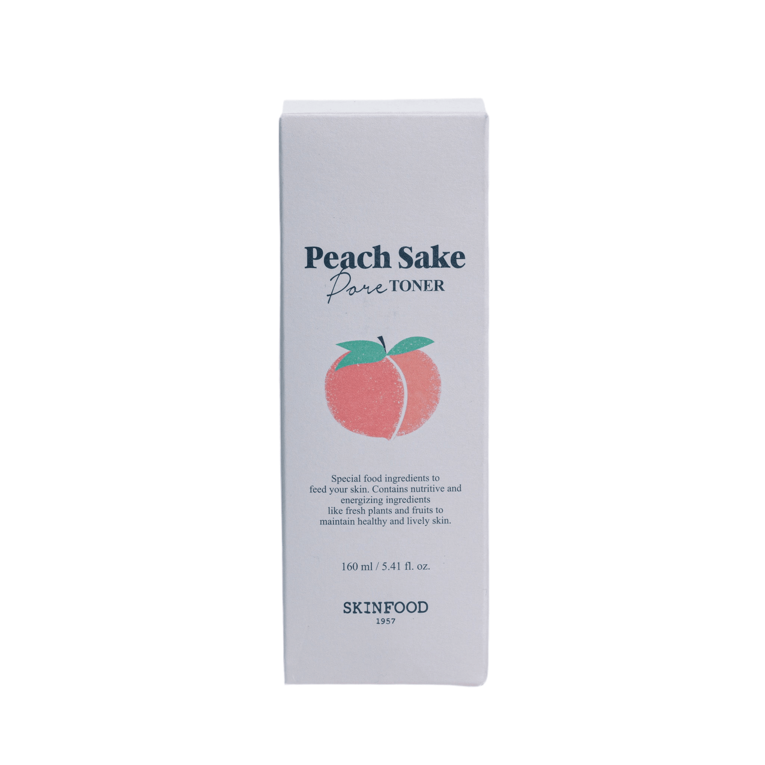 SKINFOOD Peach Sake Pore Toner 160ml packaging featuring peach illustration and product details.