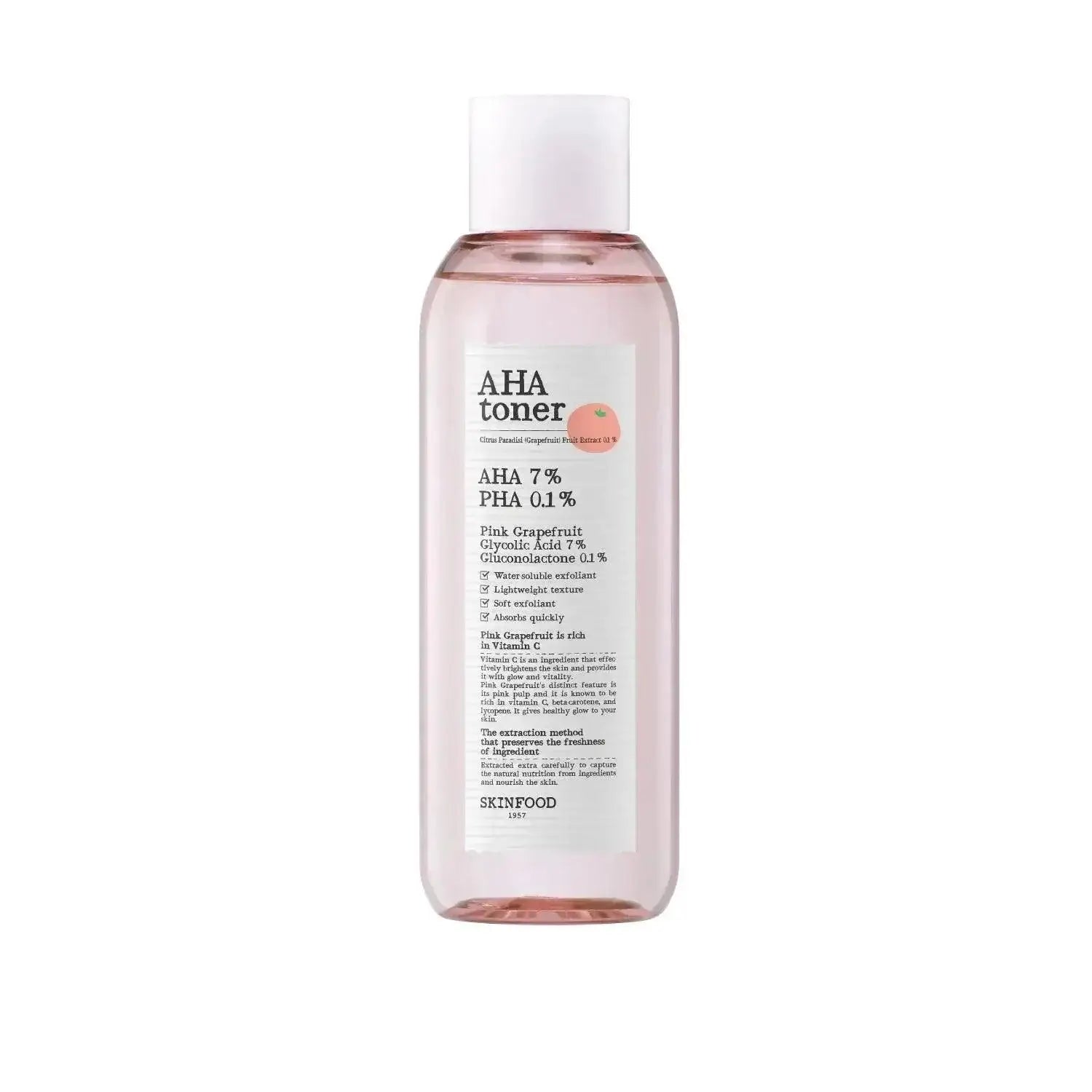 SKINFOOD Pink Grapefruit AHA Toner 200ml, exfoliating toner for soft, clarified skin.