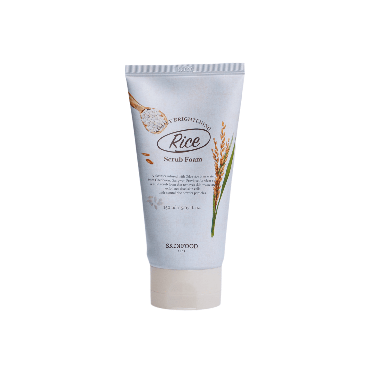SKINFOOD Rice Daily Brightening Scrub Foam 150ml in a tube for radiant skin.