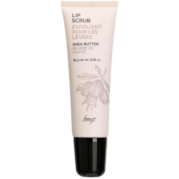 THE FACE SHOP FMGT Lip Scrub in a tube, featuring walnut shell powder and shea butter for smooth lips.