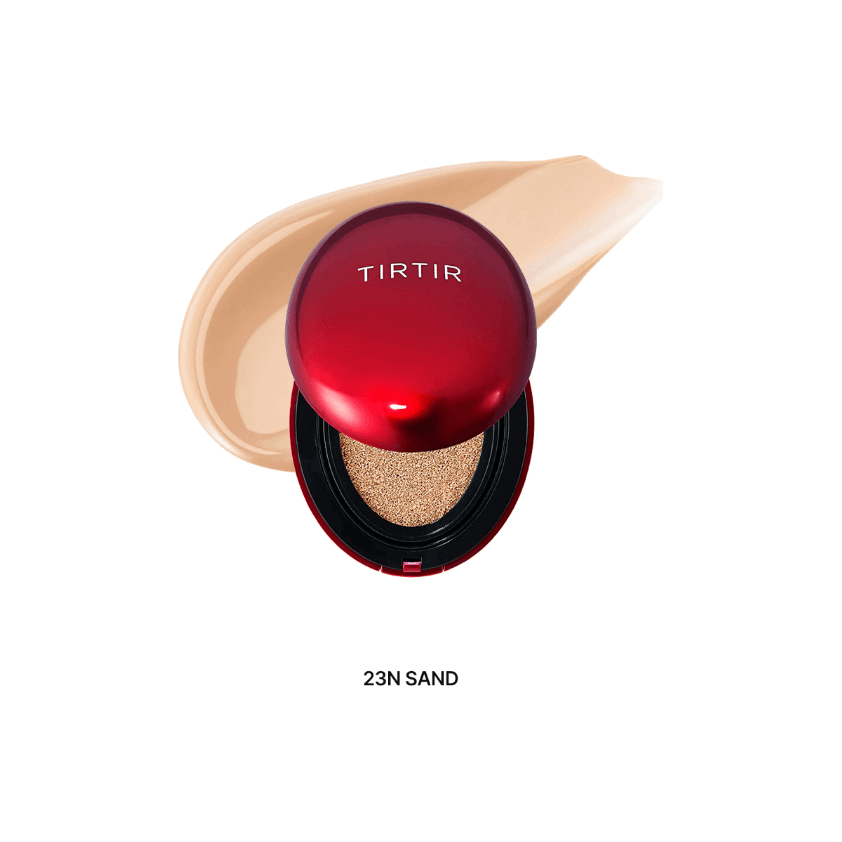 TIR TIR Mask Fit Red Cushion with 23N Sand shade and nourishing formula for luminous skin.